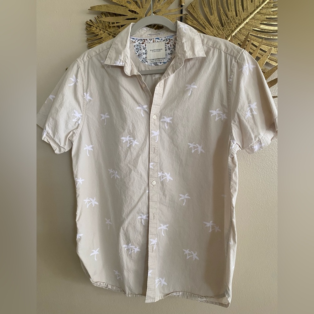 Cactus Light Tan Palm Print Men's Shirt